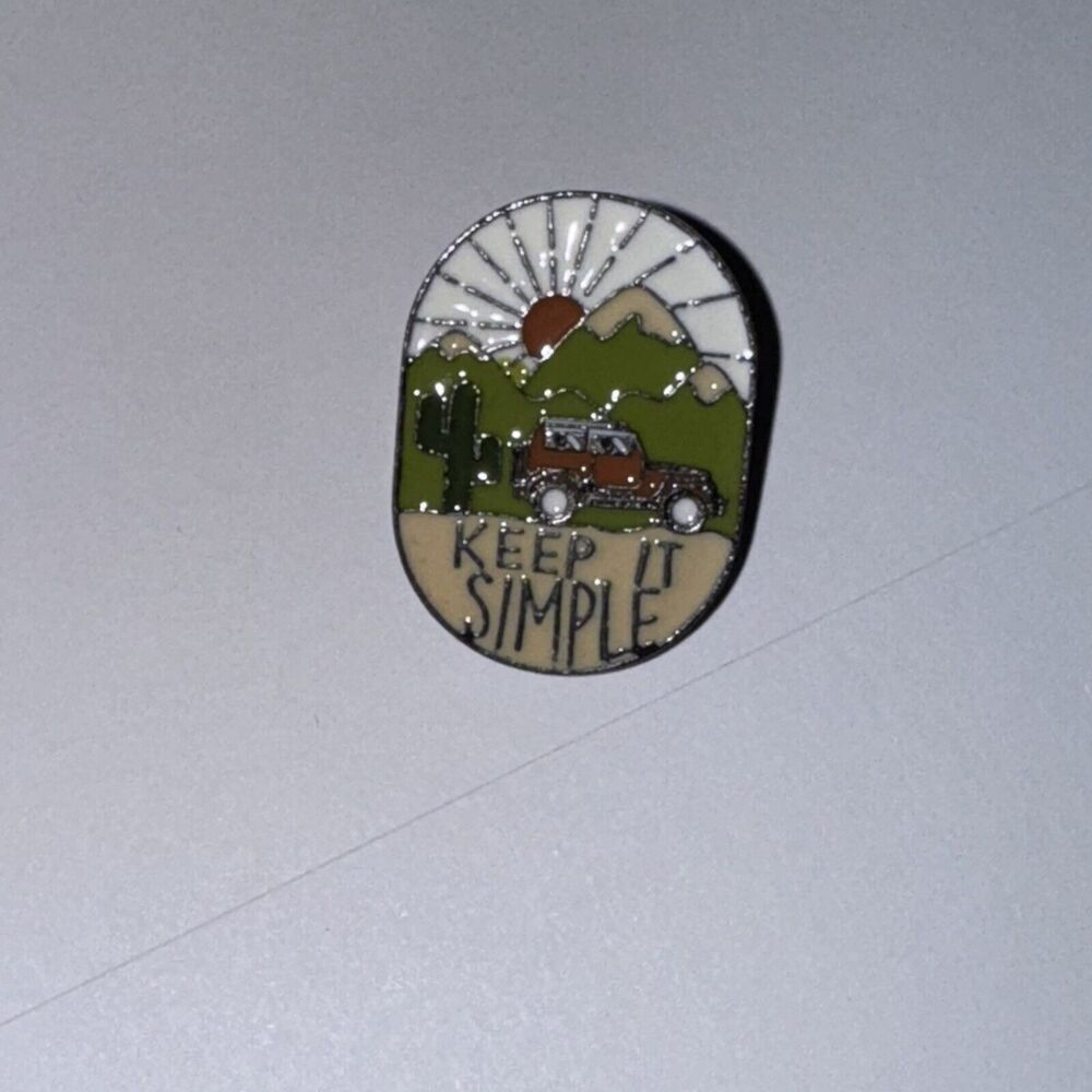 Keep It Simple Camping Cactus Mountain Sun Pin Brooch